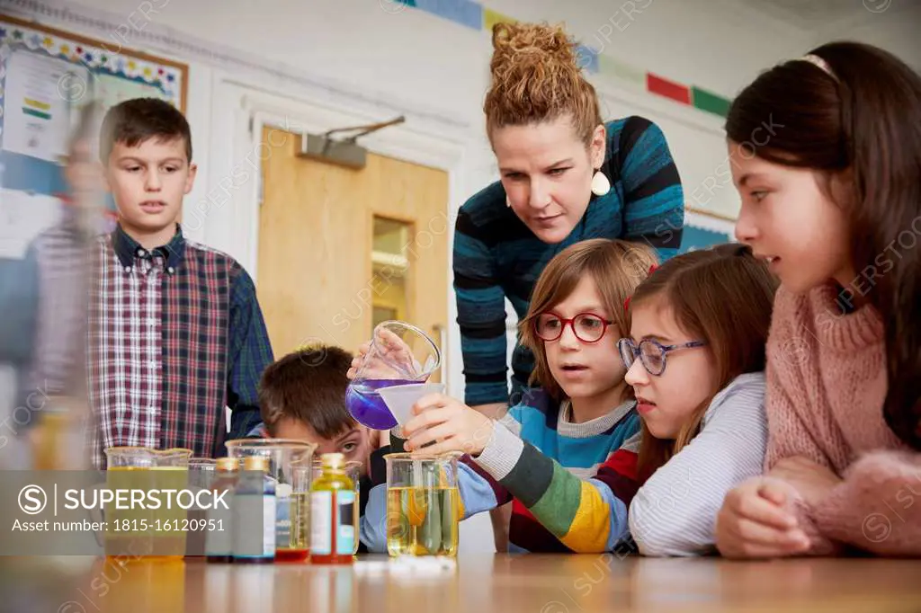 Children in a science lesson with a teacher