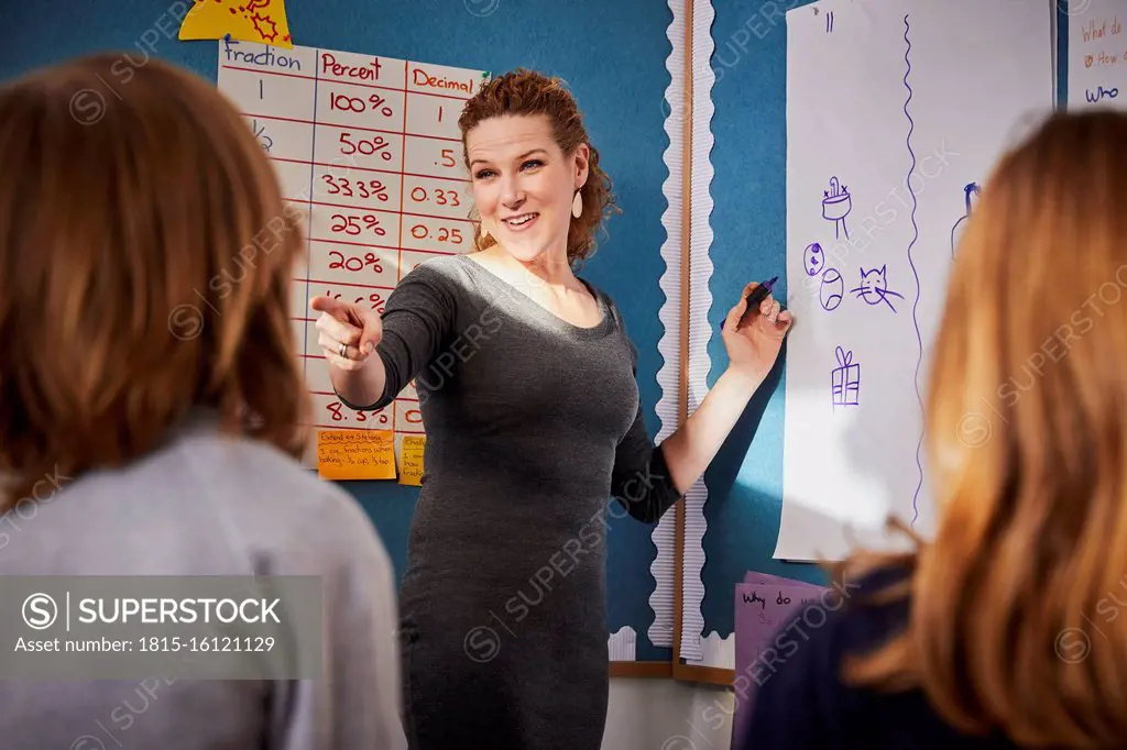 Teacher interacting with a class during a lesson