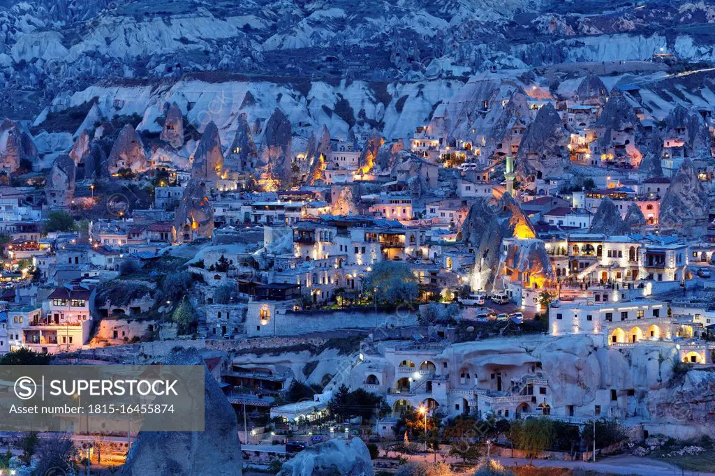 Turkey, Eastern Anatolia, Cappadocia, Goereme National Park, Goereme in the evening