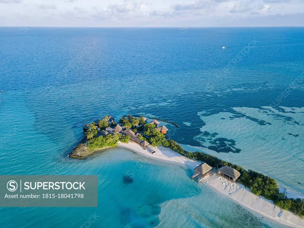 Holiday resort on tropical island, aerial view