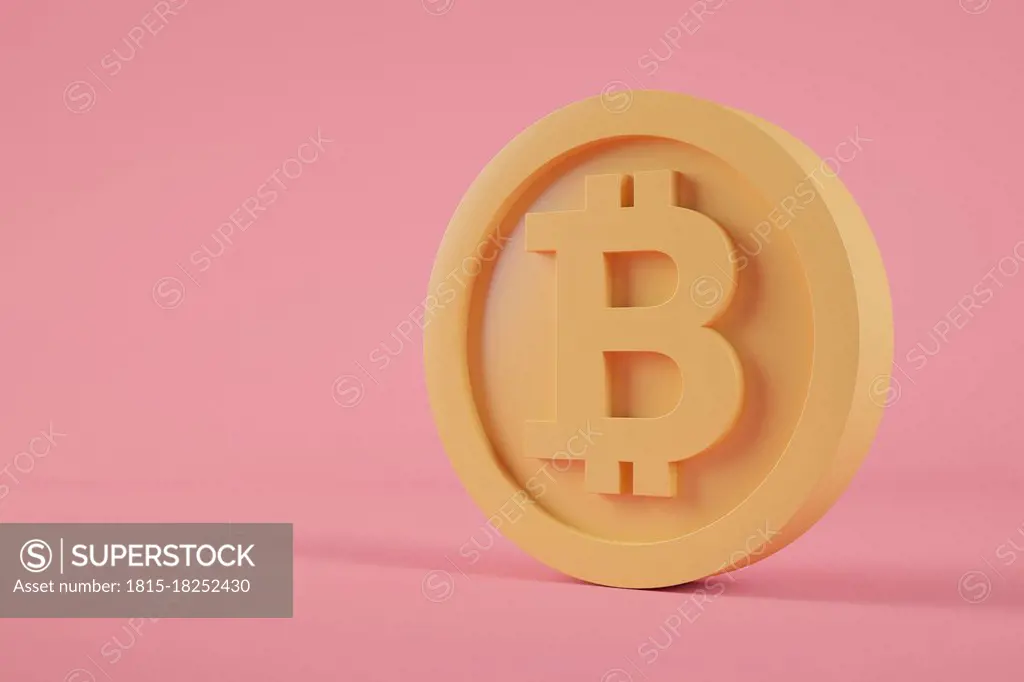 Three dimensional render of single Bitcoin