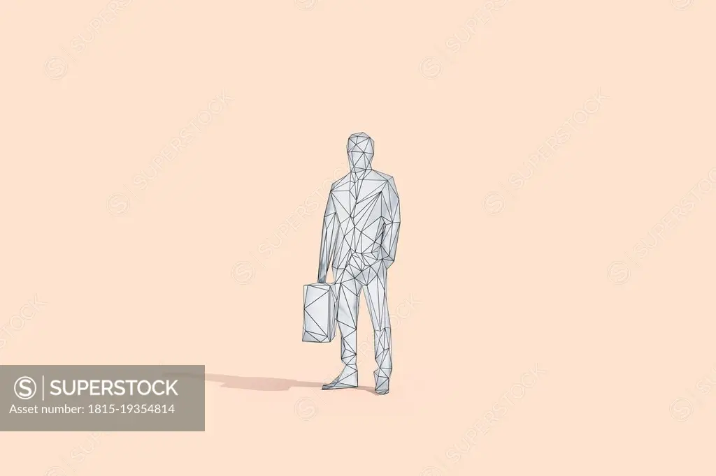 Illustration of businessman with suitcase against peach background