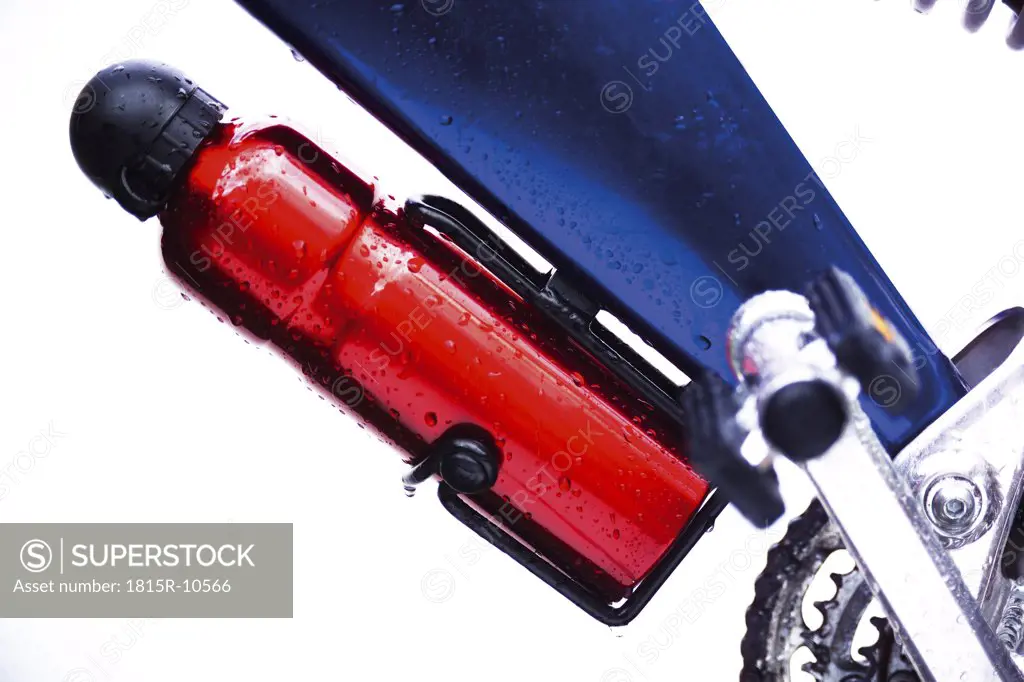 Water bottle on mountain bike, close-up