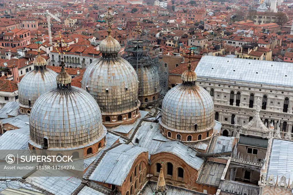 Italy, Venice, View from Campanile to St. Mark's Basilica and Doge's Palace