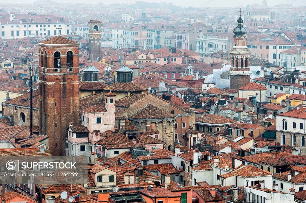 Italy, Venice, View from Campanile on house roofs