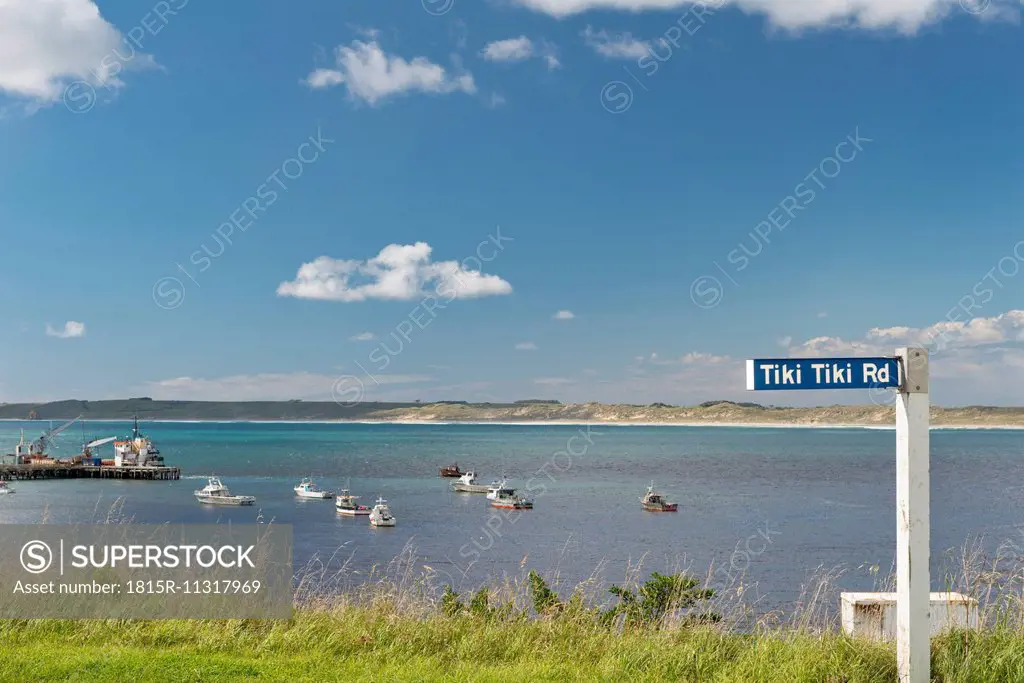 New Zealand, Chatham Island, Waitangi, Fishing boats in bay