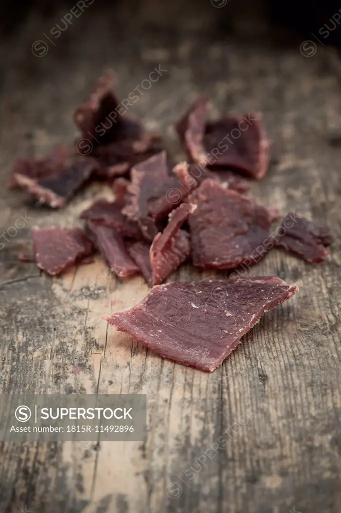 Beef jerky on wood