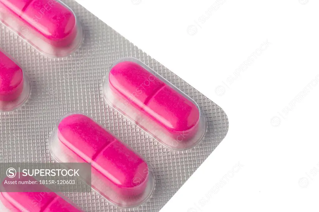 Blister pack of tablet on white background, close up