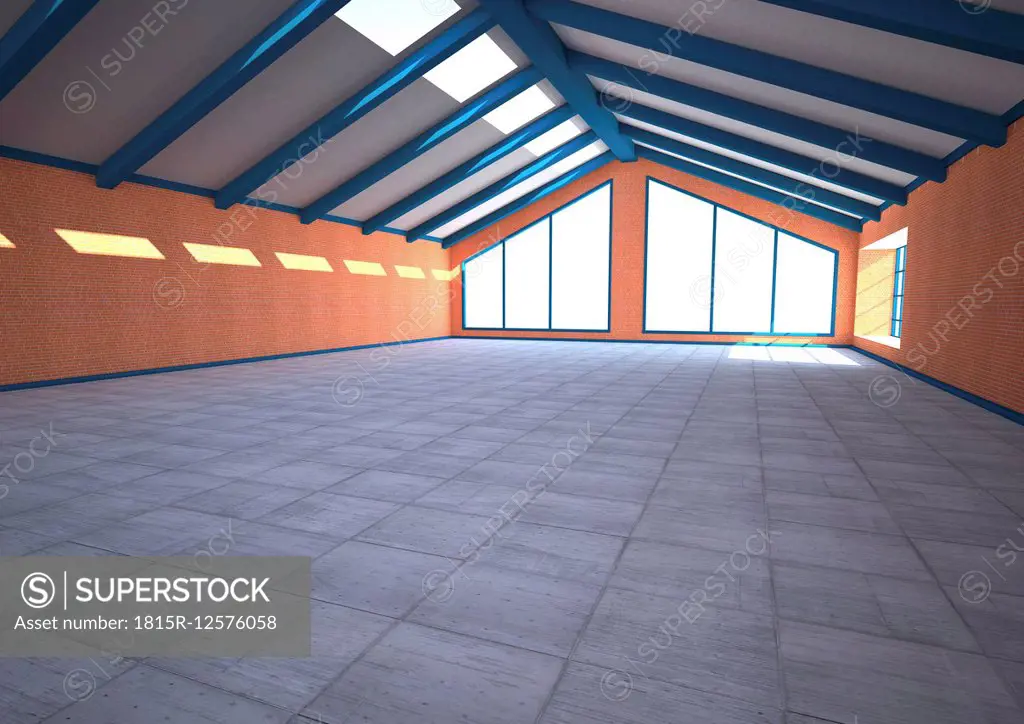 Empty industrial hall, 3D Rendering