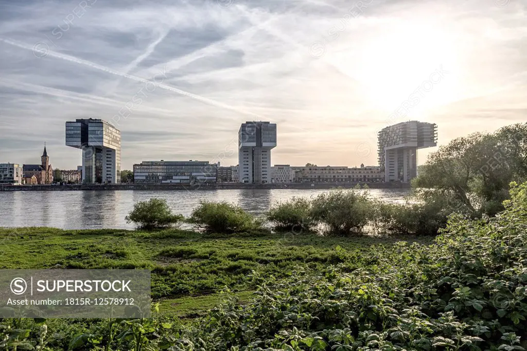 Germany, Cologne, Crane Houses at River Rhine