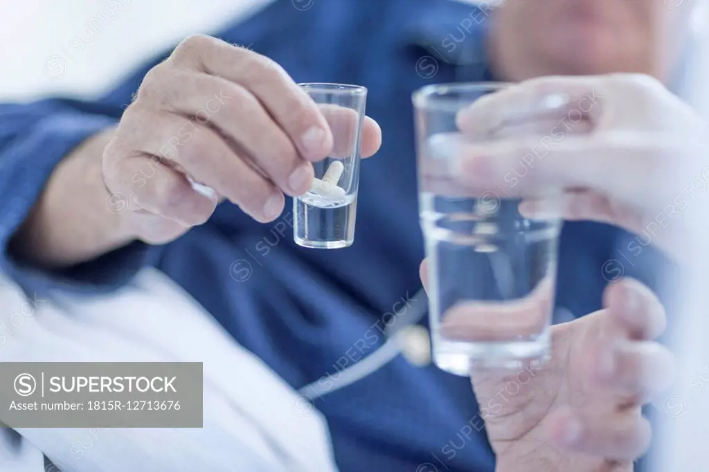 Hospital patient receiving medicine