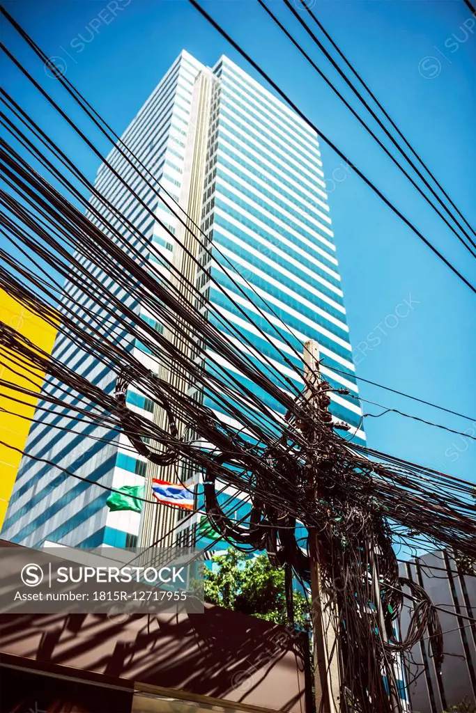 Thailand, Bangkok, tangled and messy electrical cables