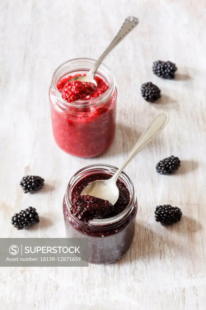 Raspberry and blackberry jam with chia seeds