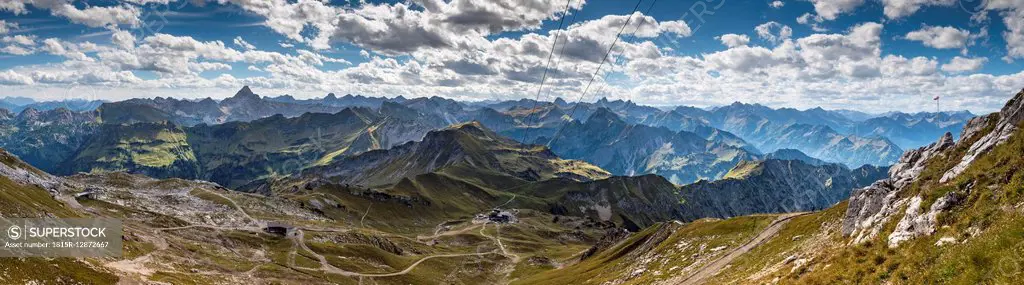 Germany, Bavaria, Oberstdorf, panoramic view from Koblat to top station Hoefatsblick