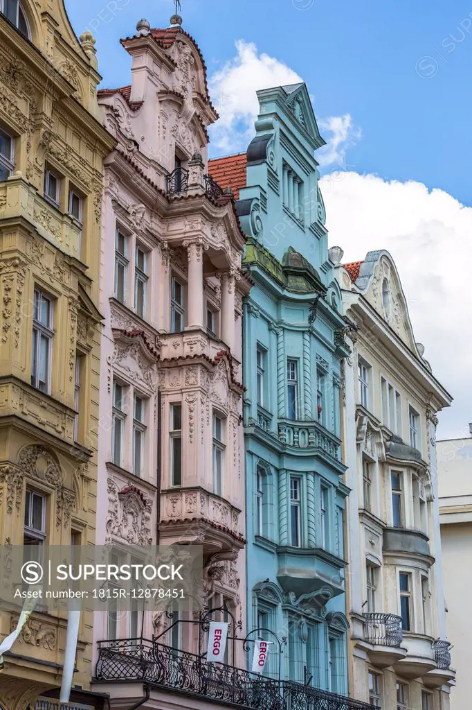 Czechia, Plzen, facades of old houses built in Renaissance style