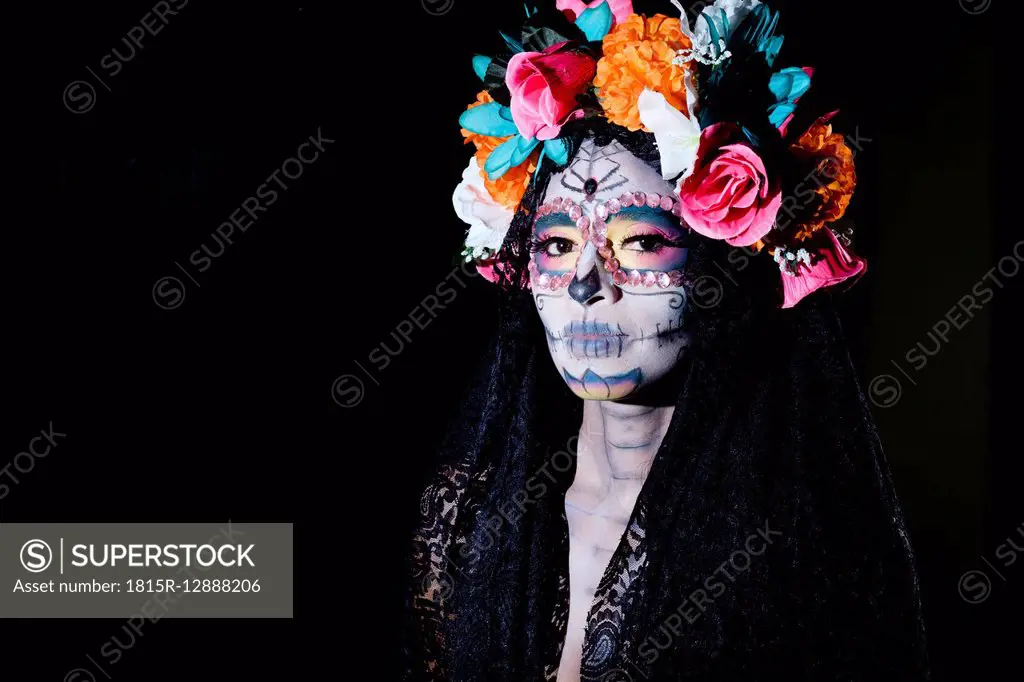 Woman dressed as La Calavera Catrina, Traditional Mexican female skeleton figure symbolizing death