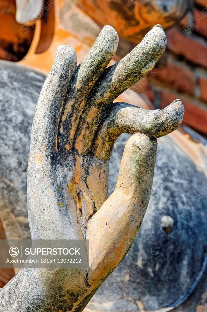 Historical Park Sukhothai, Wat Traphang Ngoen, argumentation gesture, mudra of an buddha statue