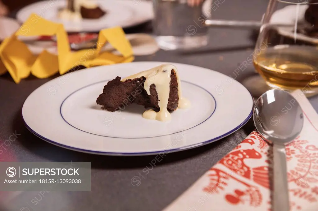 Plate with Christmas pudding and custard