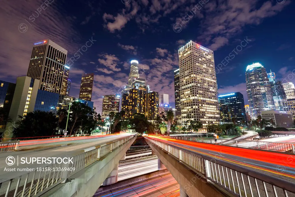 USA, California, Los Angeles, downtown at night