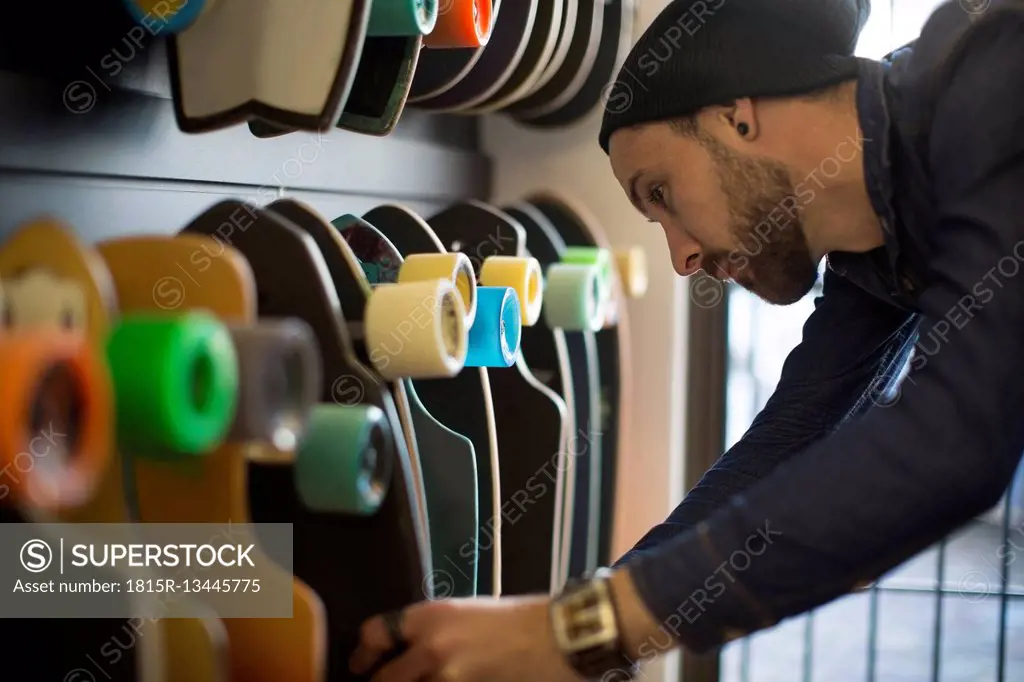 Man shopping for skate boards