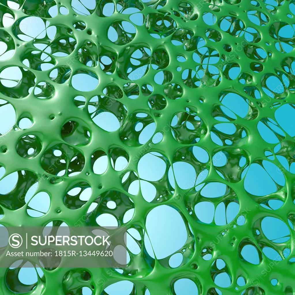 Green structure in front of light blue background, 3D Rendering