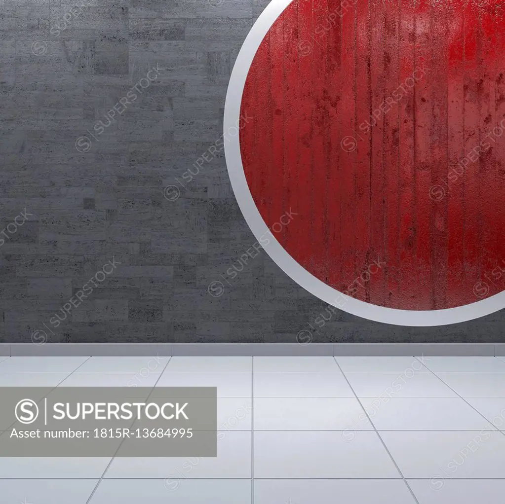 Concrete wall with red circle, 3d rendering