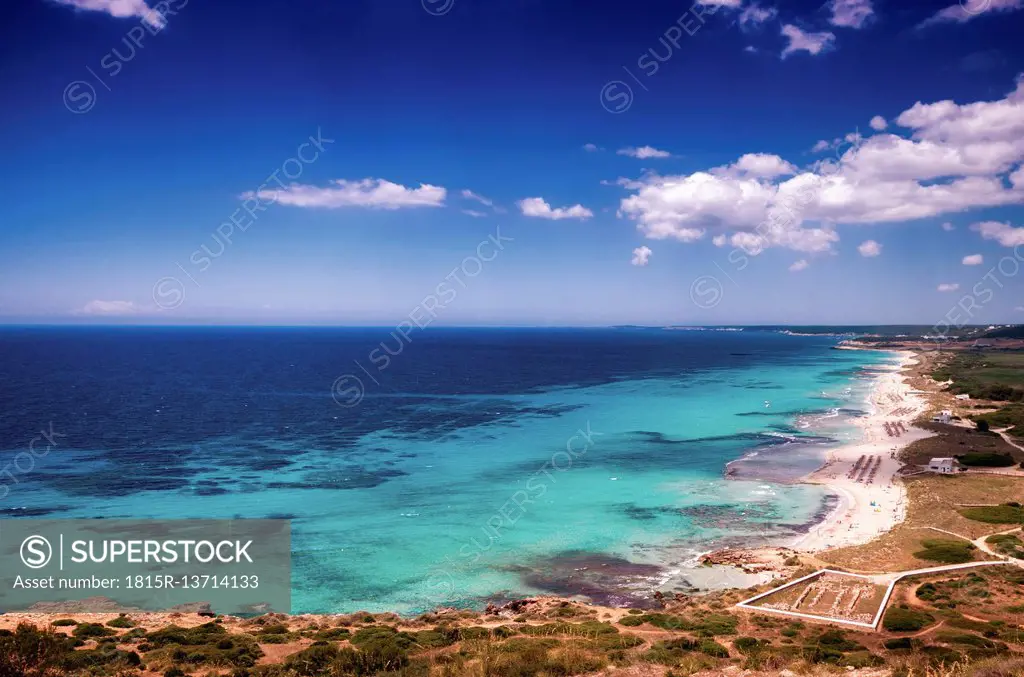 Spain, Menorca, Son Bou Beach and Basilica de Son Bou