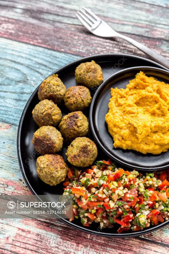 Falafel with Tabbouleh and Hummus