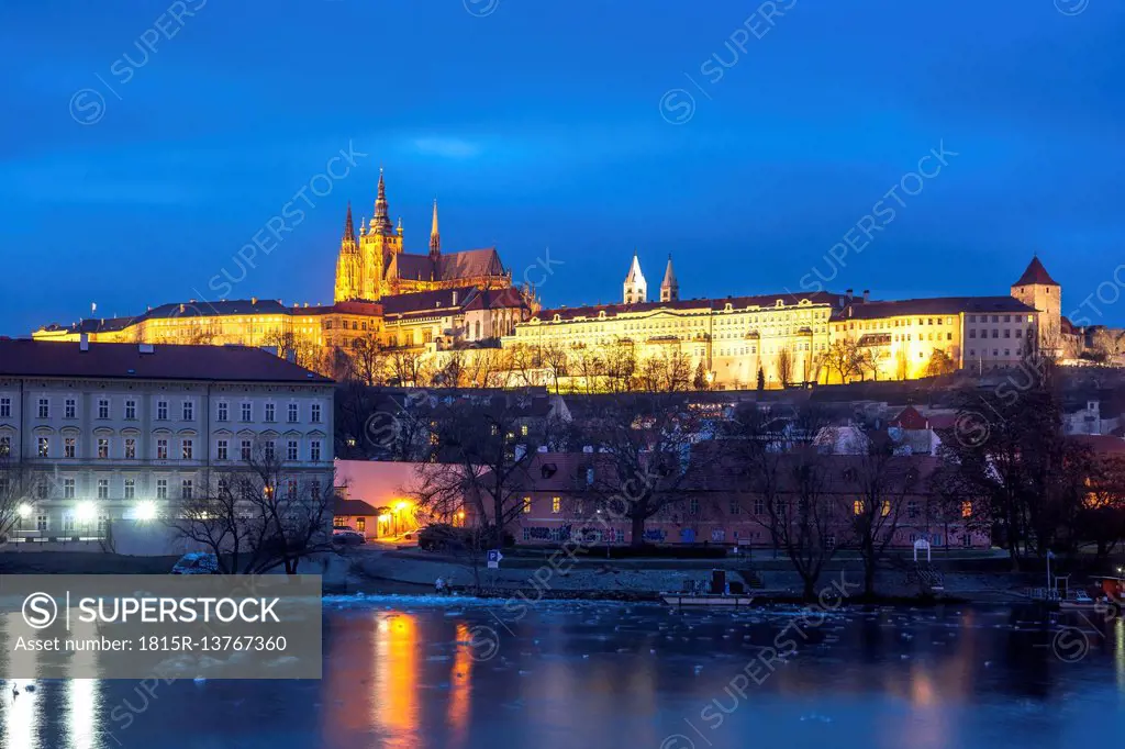 Czechia, Prague, Prague Castle at the blue hour