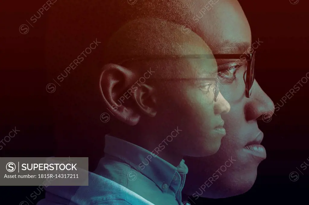 Double exposure of man's profile