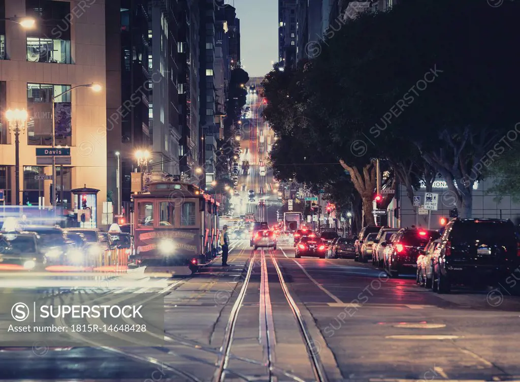 USA, California, San Francisco, California Street at night