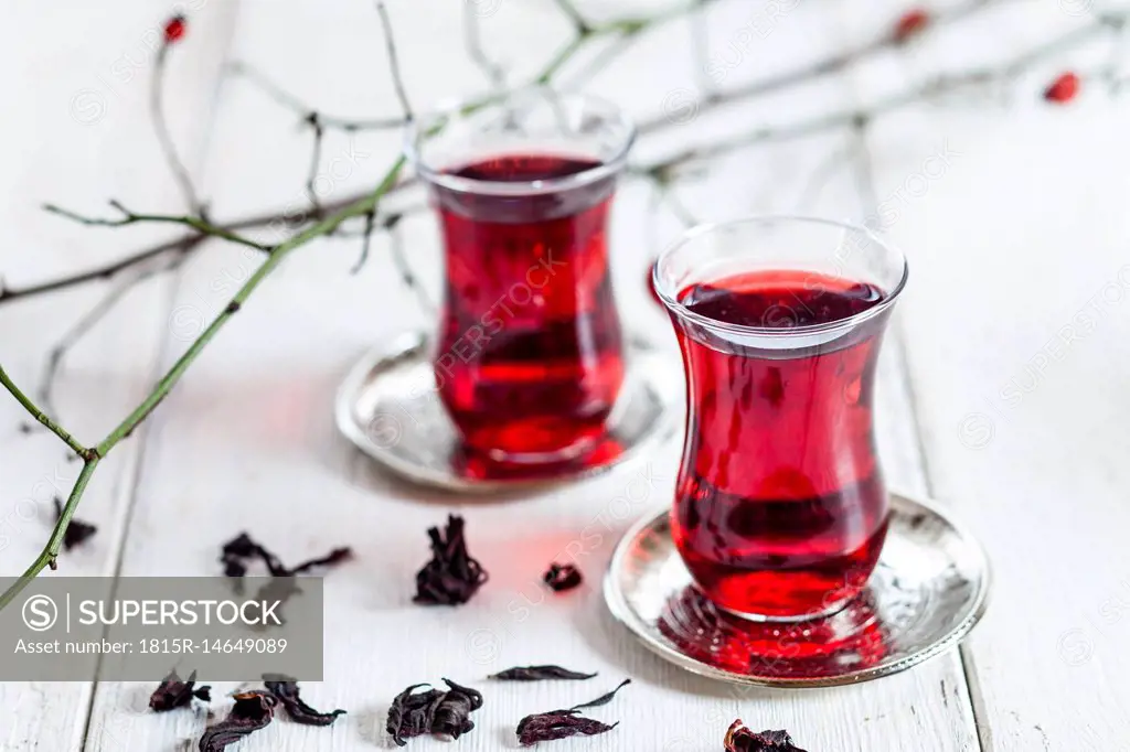 Hollyhock tea in tea glasses