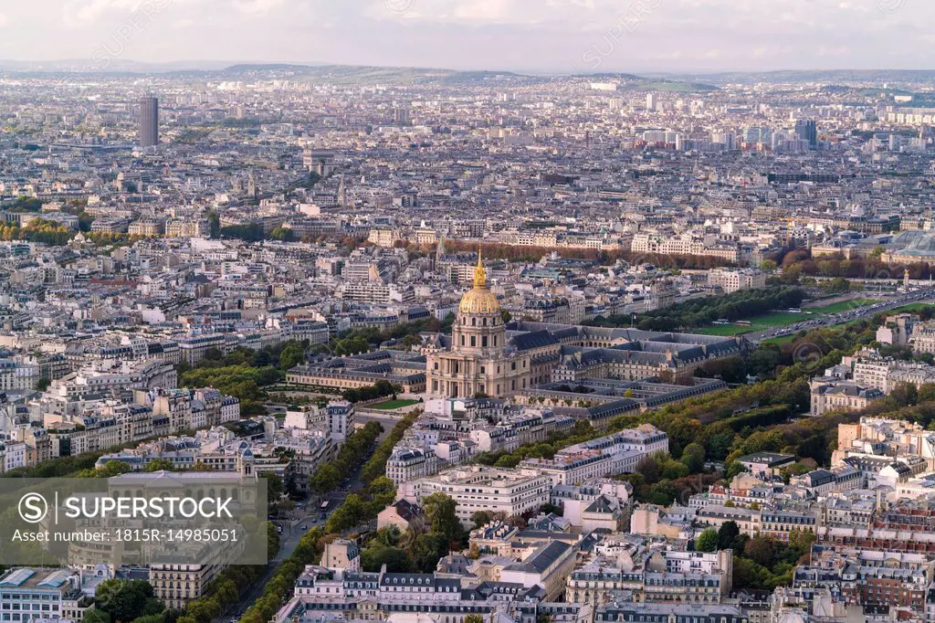 France, Paris, Cityscape with Les Invalides and Seine river