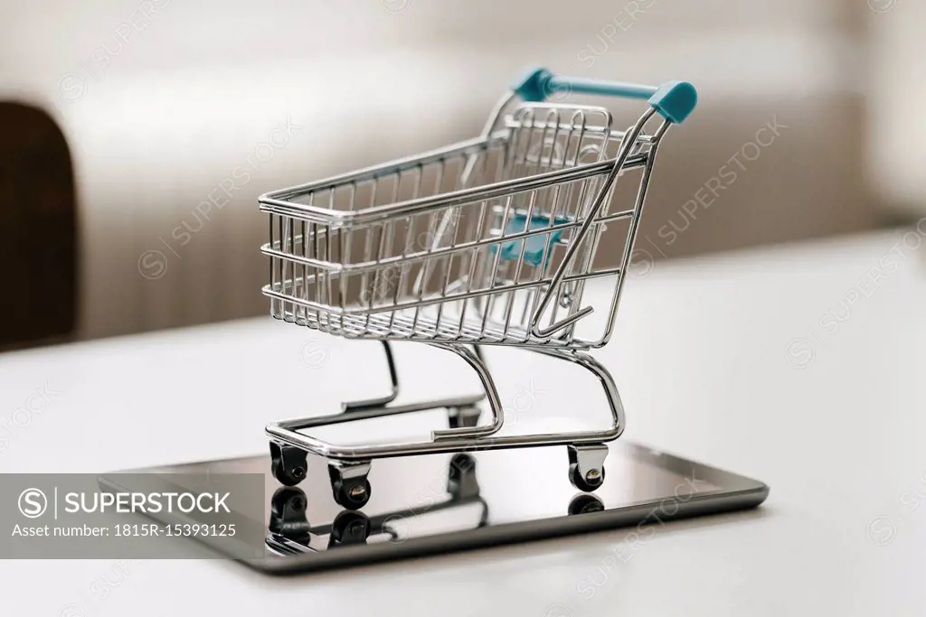 Empty mini shopping cart on tablet