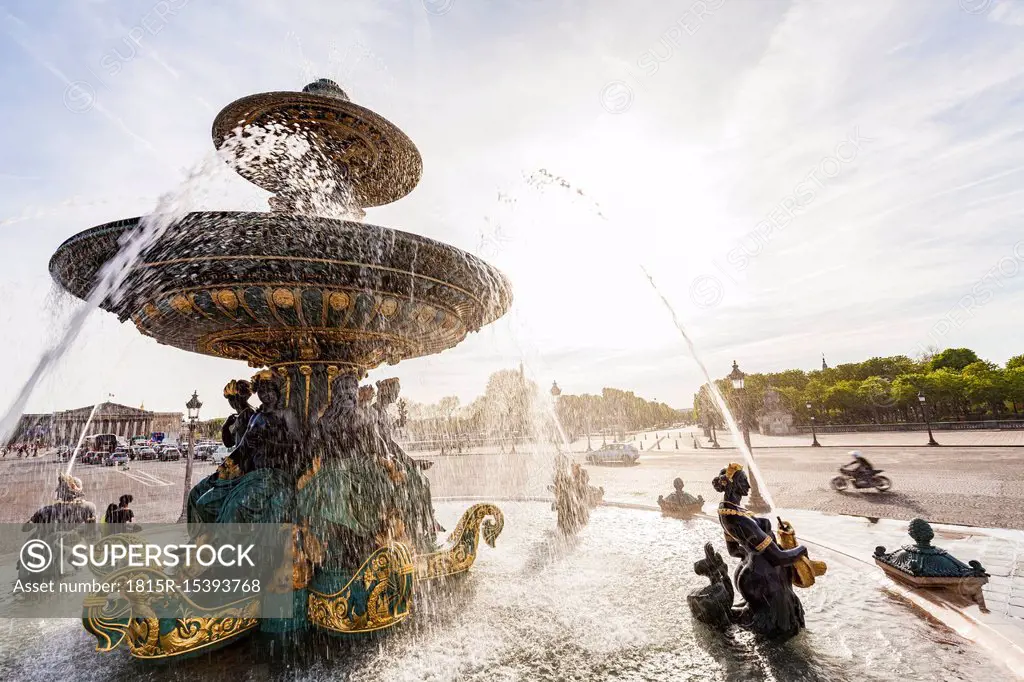 France, Paris, Fountain on Place de la Concorde