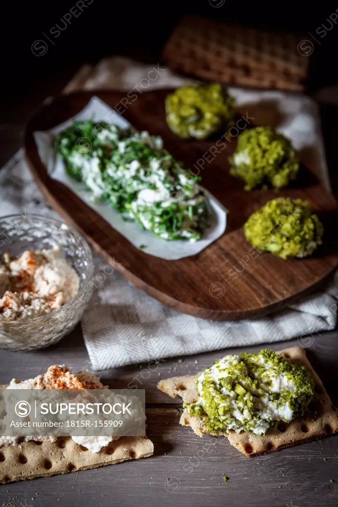 Three sorts of vegan spread cheese made of cashews