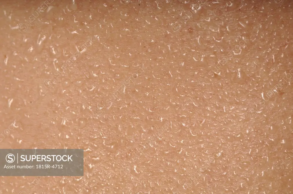 Human skin with sweat, full frame, close-up