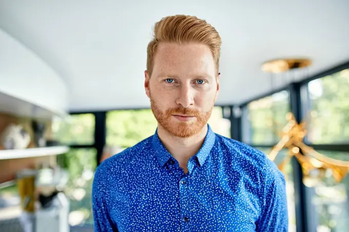 Portrait of a bearded man at home