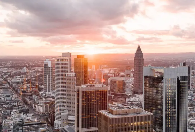 Germany, Hesse, Frankfurt,¶ÿCity downtown at moody sunset