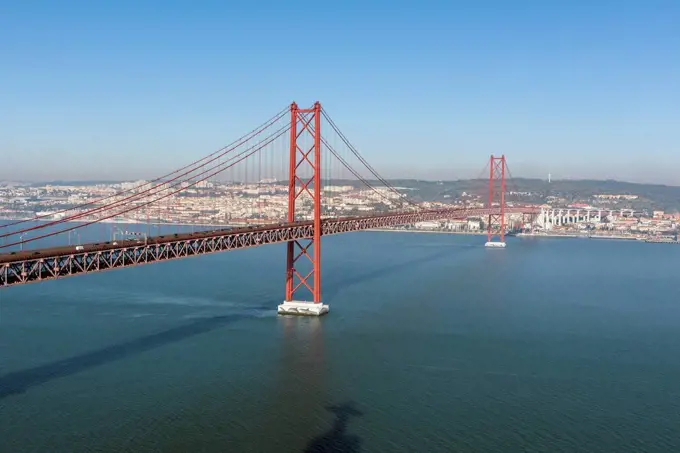 Portugal, Lisbon, Clear sky over 25 de Abril Bridge