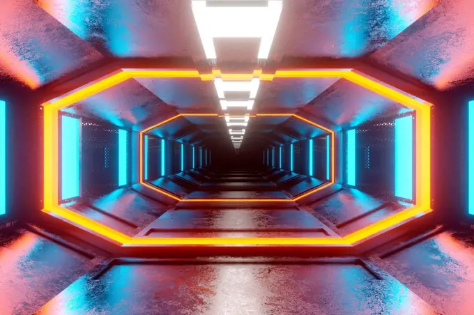 3D rendered Illustration visualisation of futuristic space ship corridor