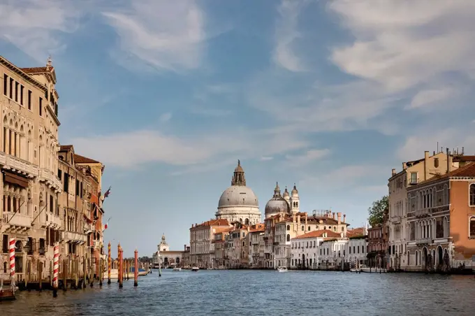 Italy, Veneto, Venice, City canal with Santa Maria della Salute in background