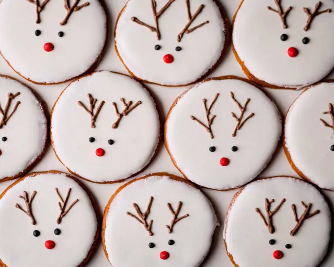 Homemade Christmas cookies with reindeer decoration