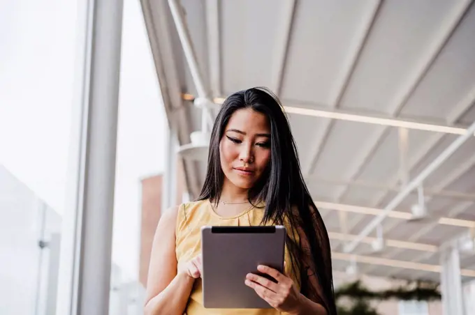 Female professional using digital tablet at office