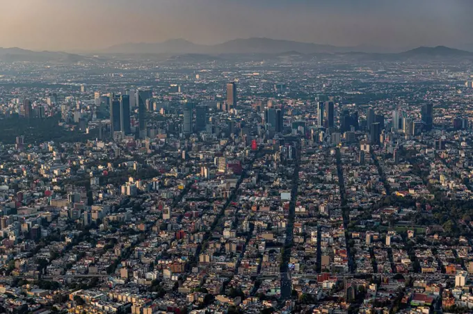 Mexico,¶ÿMexico City, Aerial view of densely populated city at dusk