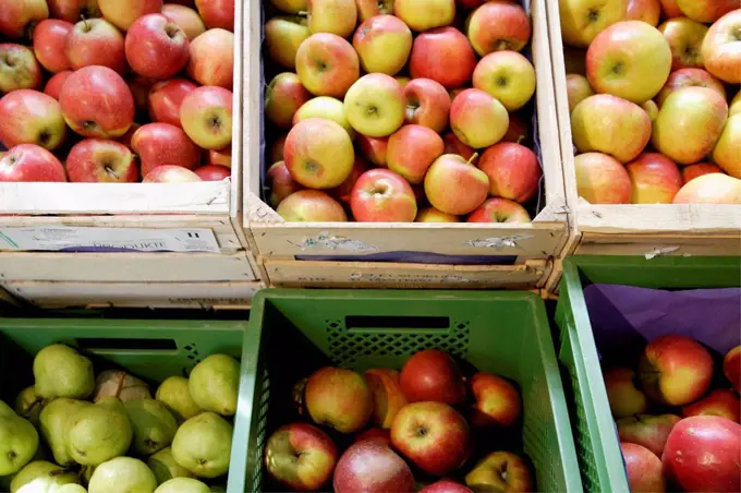 Germany, Bavaria, Apples and pears at organic food shop