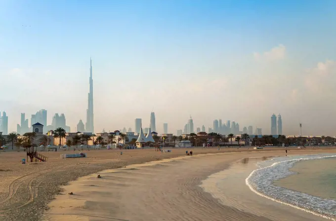 United Arab Emirates, Dubai, Dubai skyline from Jumeirah beach