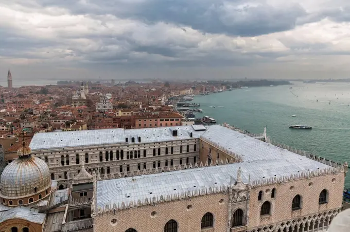 Italy, Venice, View from Campanile to St. Mark's Basilica and Doge's Palace