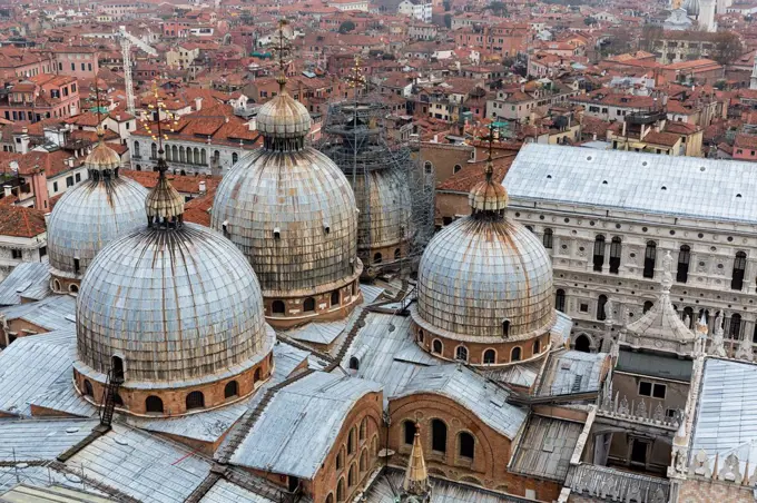 Italy, Venice, View from Campanile to St. Mark's Basilica and Doge's Palace