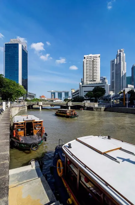 Singapore, Clark Quay and Marina Bay Hotel in the background